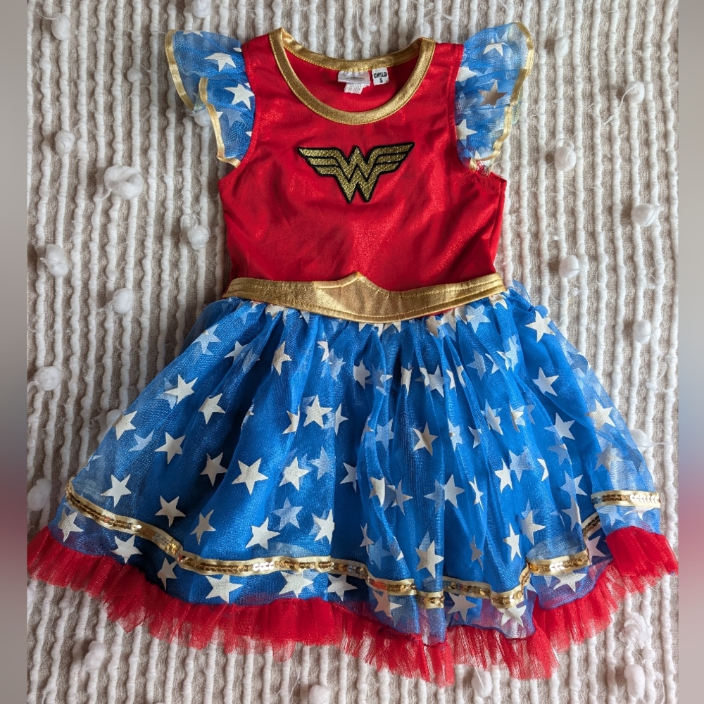 Wonder Woman Kids Costume - Red, Blue, and Gold-size Small